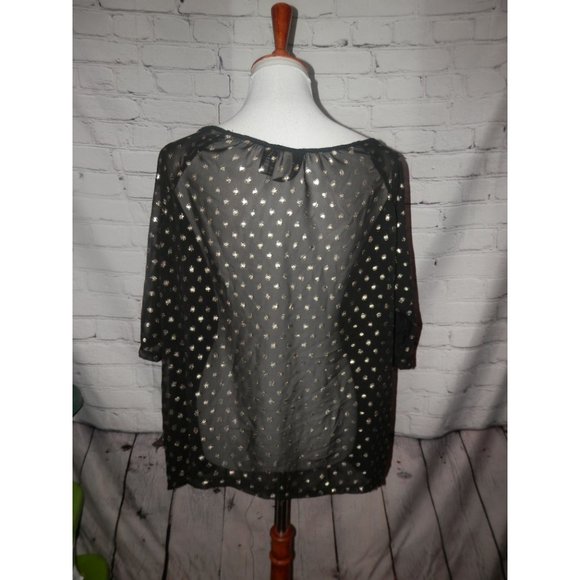 Boxy Top Sheer Small Black Silver Dots Scoop Neck - Picture 4 of 5